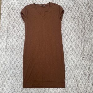 PrAna Taxco V Neck T-Shirt Dress Women's Sz M Brown Organic Cotton Short Sleeve